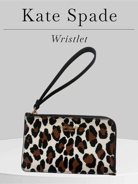 kate spade Leopard Print Wristlet in Black Brown Cream